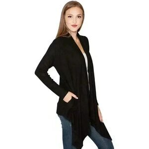 Banana Republic Women's Black Cotton/Viscose/Wool Gauzy Knit Open Front Front Ca